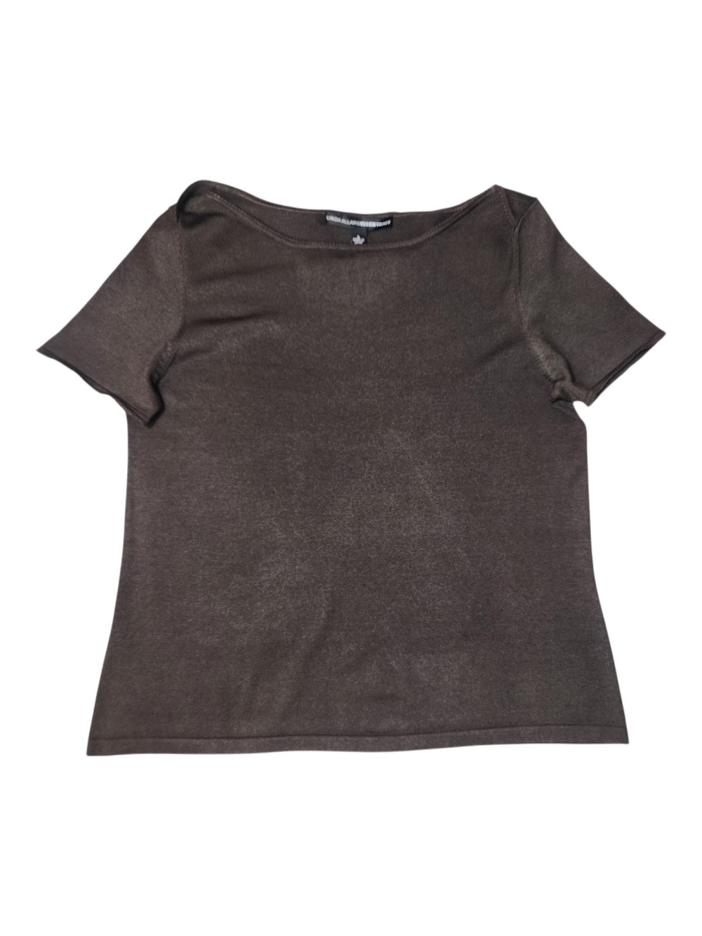 Linda Allard Ellen Tracy Silk Blend Knit Top NWT L Brown Boatneck Ribbed Stretch